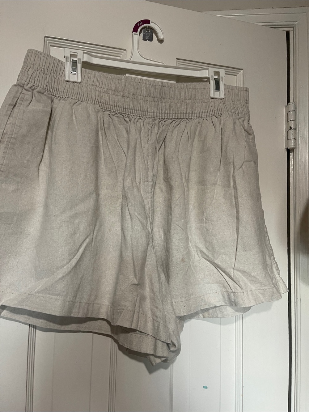 Ava & Viv High-Waist Elastic Linen-Blend Shorts — Light Cream